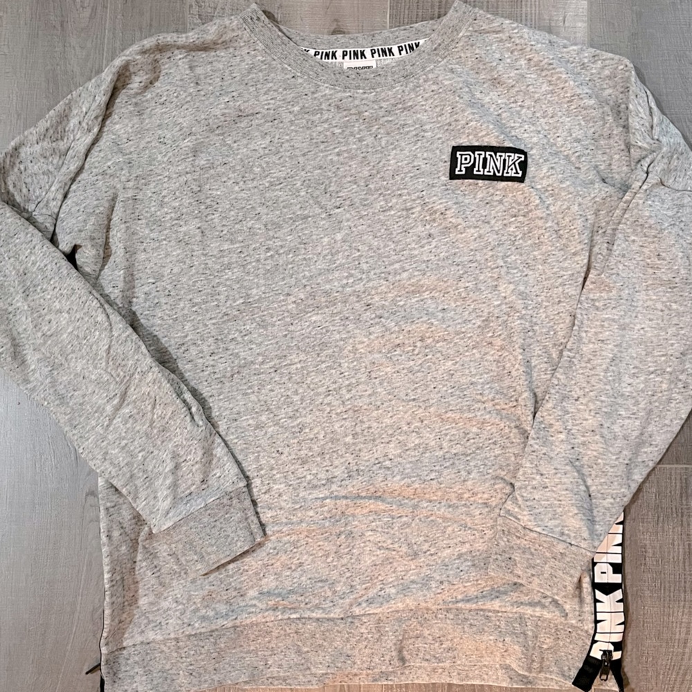 PINK Heather Grey crewneck. Size S.